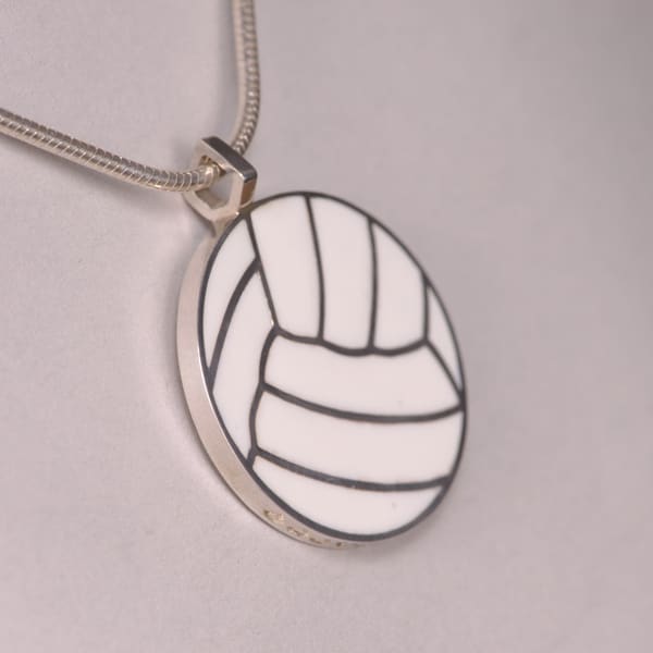 Silver Volleyball pendant with enamel and chain, new