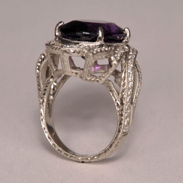 Highest quality amethyst and diamond ring, large handmade ring, new