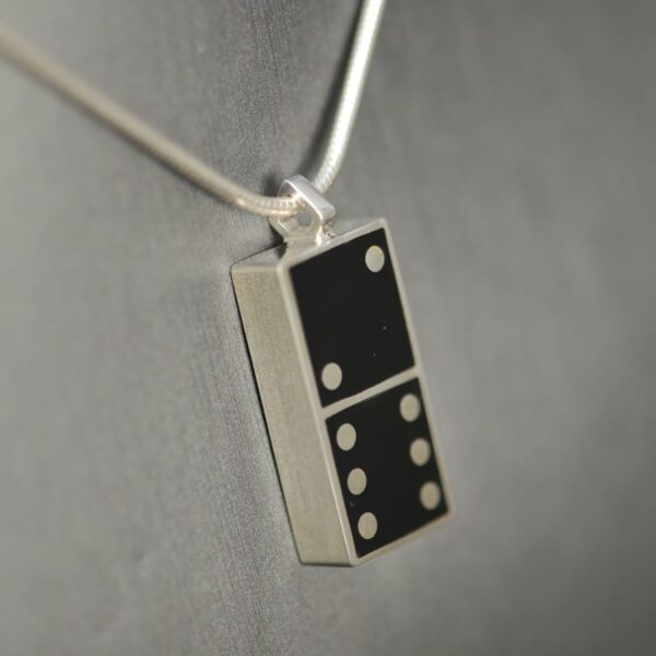 Domino pendant, solid silver and enamel 2 - 6, two - six