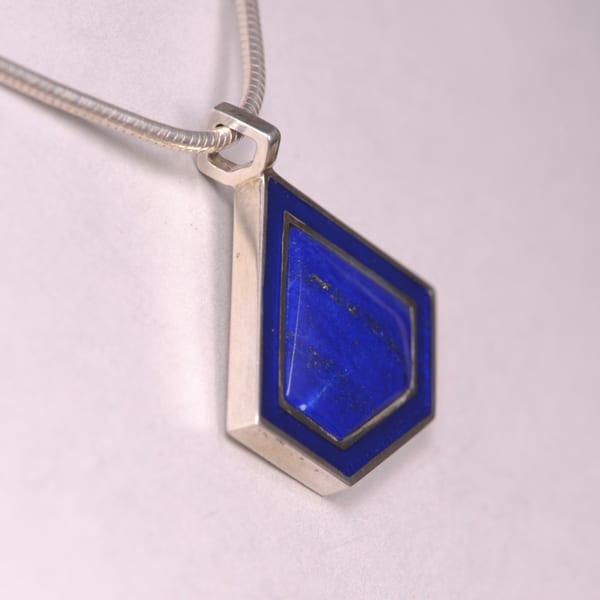 Fine lapis and enamel silver geometric pendant with chain