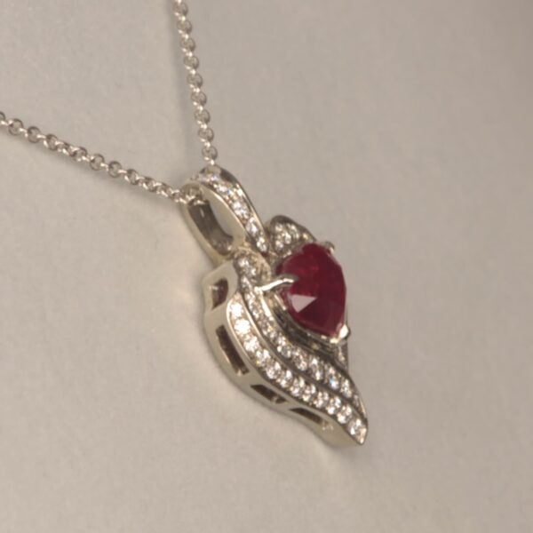 Heart shaped ruby and diamond pendant, necklace, fine red ruby