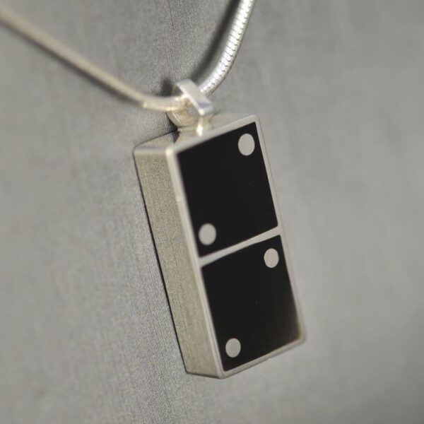 Domino pendant, solid silver and enamel 2 - 2, two - two