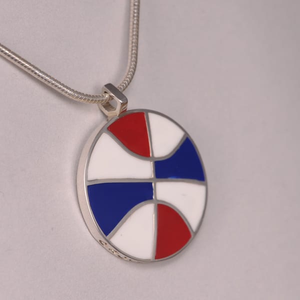 ABA Basketball Pendant, real silver and enamel with chain