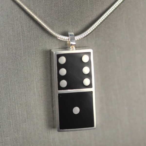 Domino pendant, solid silver and enamel 1 - 6, one - six