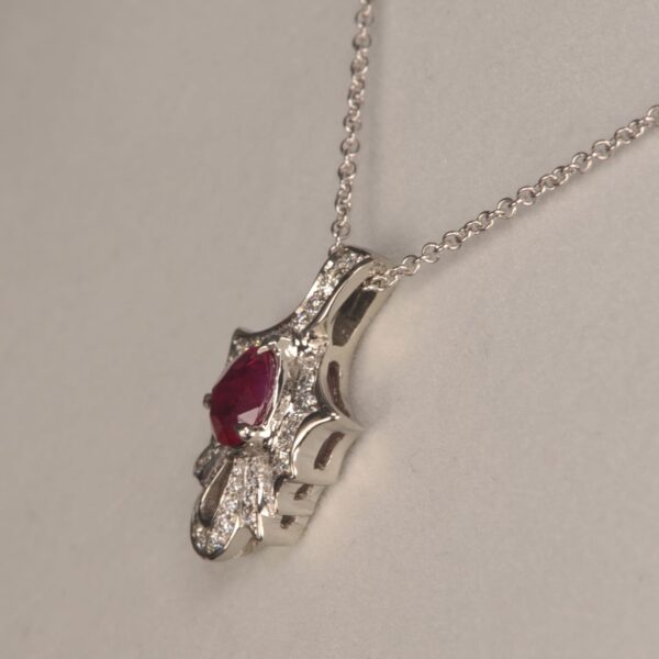 Graceful natural ruby and diamond pendant with chain, mint, new