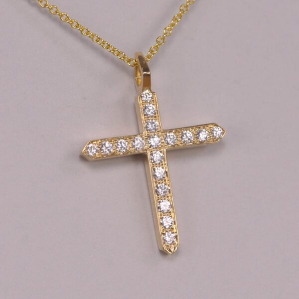 14k yellow gold modern diamond cross with 14k chain