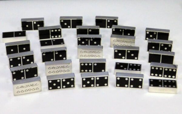 Solid Sterling Silver full Domino set, 28 pieces, solid with enamel