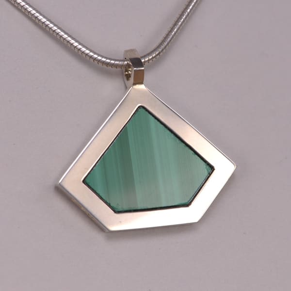 Modern Malachite geometric silver pendant with chain