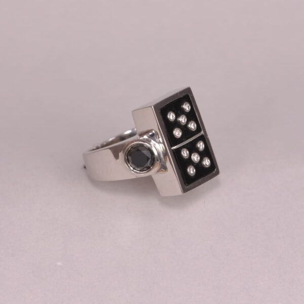 Diamond domino ring, dice ring, solid platinum and diamond ring