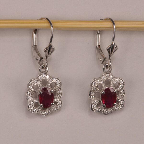 Ruby and diamond dangle earrings, dangle with movement