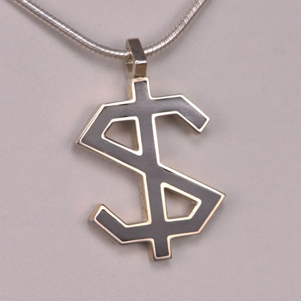 Enameled Sterling Silver Dollar Sign Pendant, Cajuel geometric design