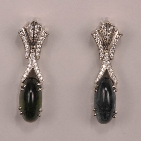 Cabochon tourmaline and diamond earrings, dangle