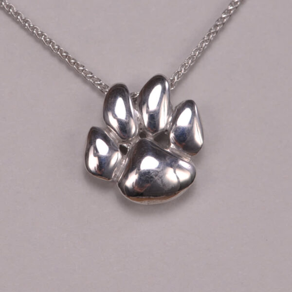 14k white gold cat paw pendant with chain