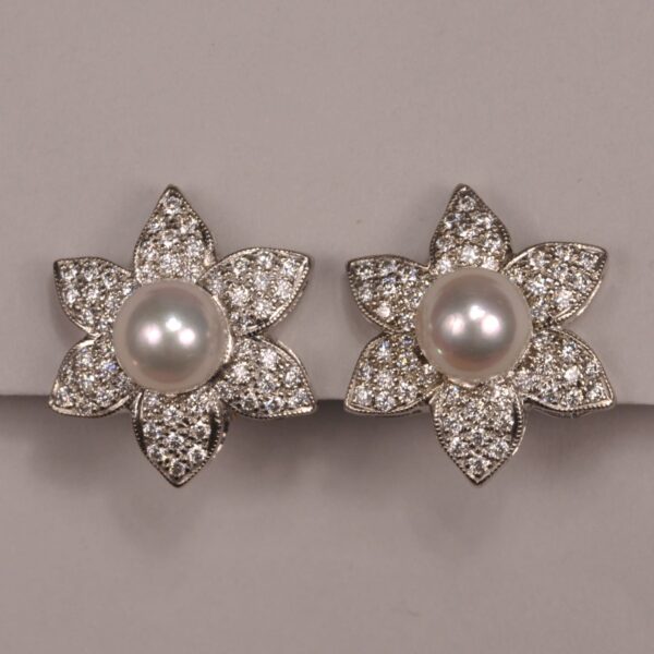 Natural cultured pearl and diamond earrings, for that special gift