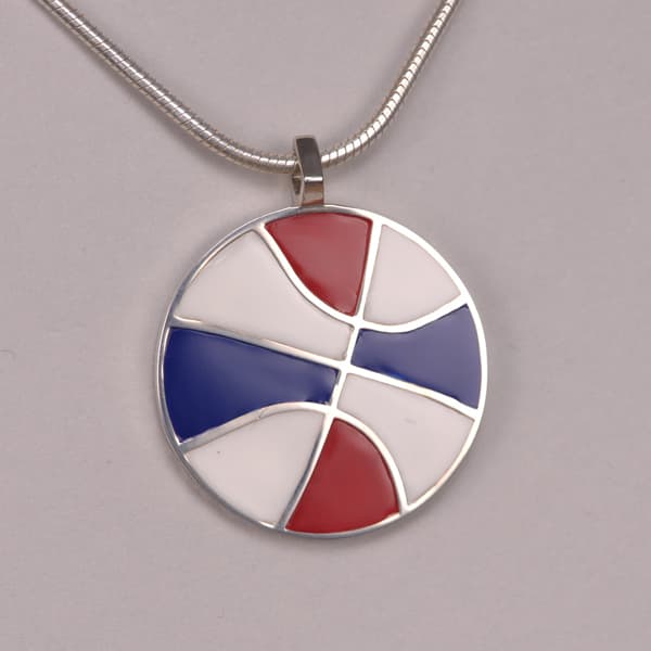 ABA Basketball Pendant, real silver and enamel with chain