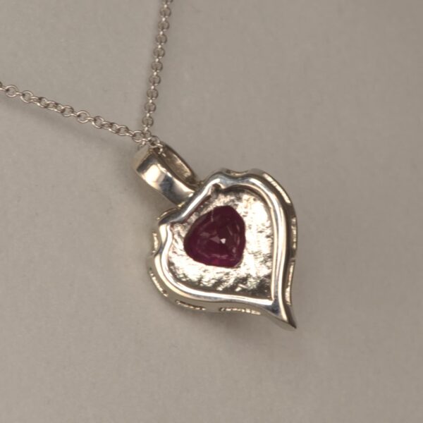 Heart shaped ruby and diamond pendant, necklace, fine red ruby