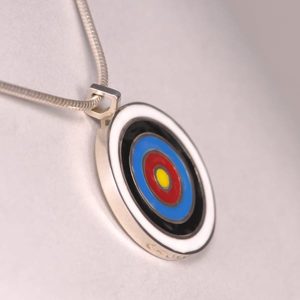 Custom Silver Archery Pendant multi color real enamel, chain