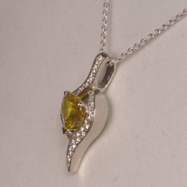 Heart shaped yellow sapphire and diamond pendant, sunshine yellow!