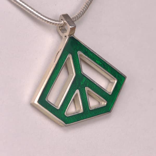 Enameled Sterling Silver Peace Sign Pendant, Cajuel geometric design