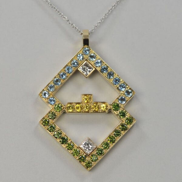 14k yellow gold geometric ''Yellow Submarine'' gemstone pendant with chain