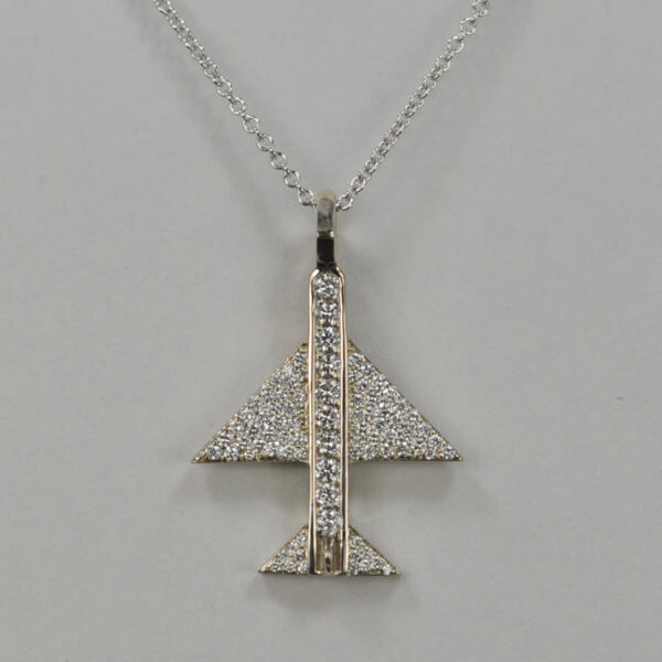 14K solid gold and diamond geometric airplane pendant with chain