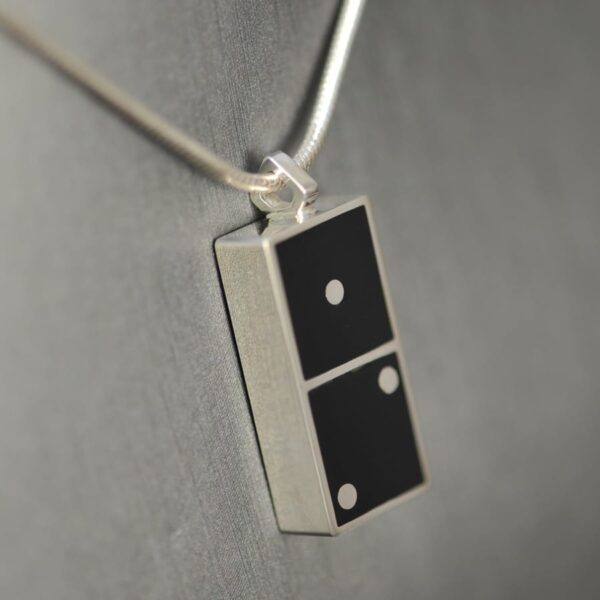 Domino pendant, solid silver and enamel 1 - 2, one two