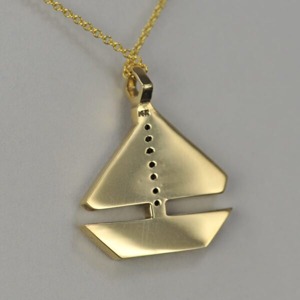 14K yellow gold geometric sailboat diamond pendant with chain