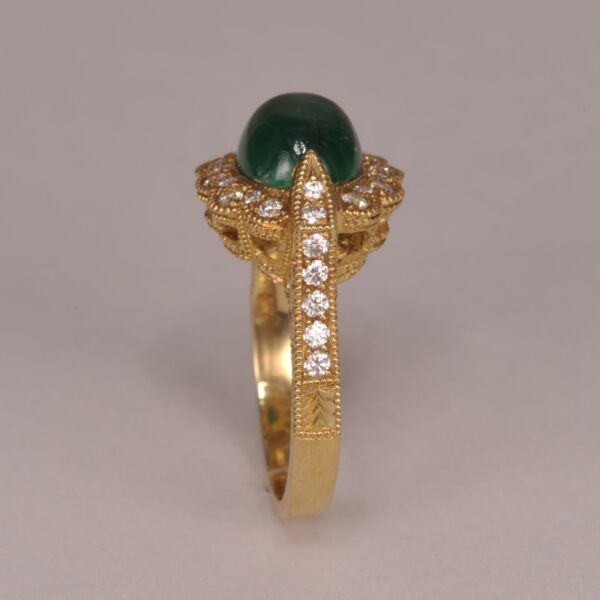 Cabochon Emerald and diamond ring, special ring