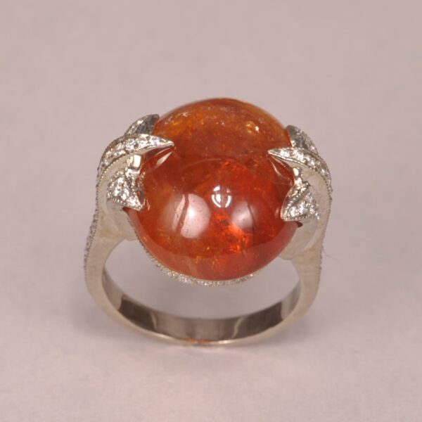 Cabochon spessartite and diamond ring, rare and special piece