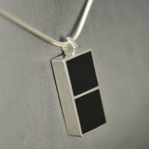 Domino pendant, solid silver and enamel 0 - 0, double blank, bone