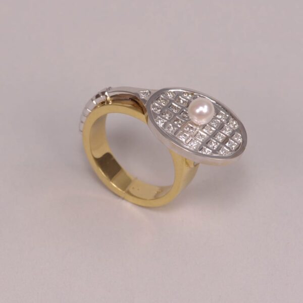 Gold, diamond and pearl Tennis Racket raquet ring