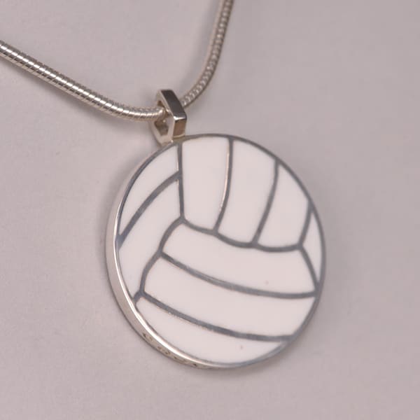 Silver Volleyball pendant with enamel and chain, new