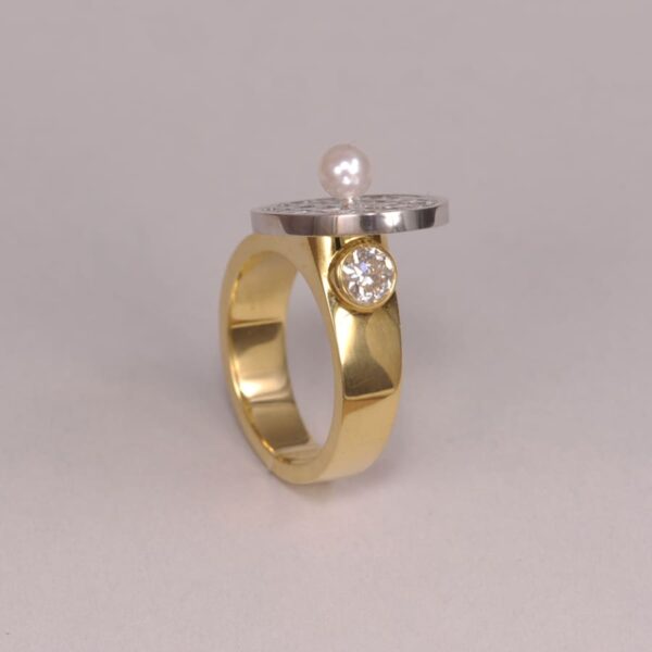 Gold, diamond and pearl Tennis Racket raquet ring