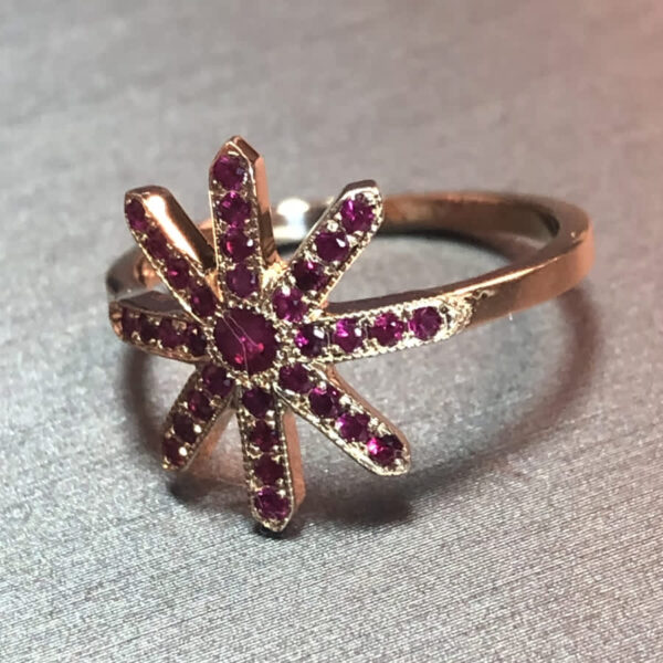 Ruby starflake snowflake ring, natural fine rubies