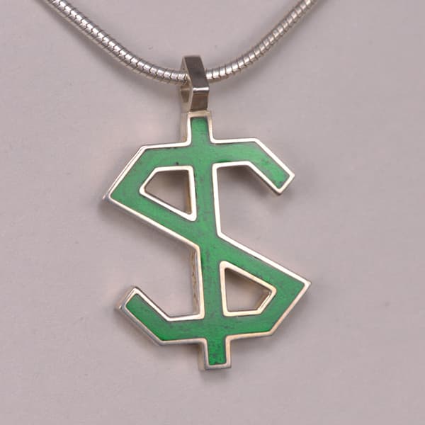 Enameled Sterling Silver Dollar Sign Pendant, Cajuel geometric design