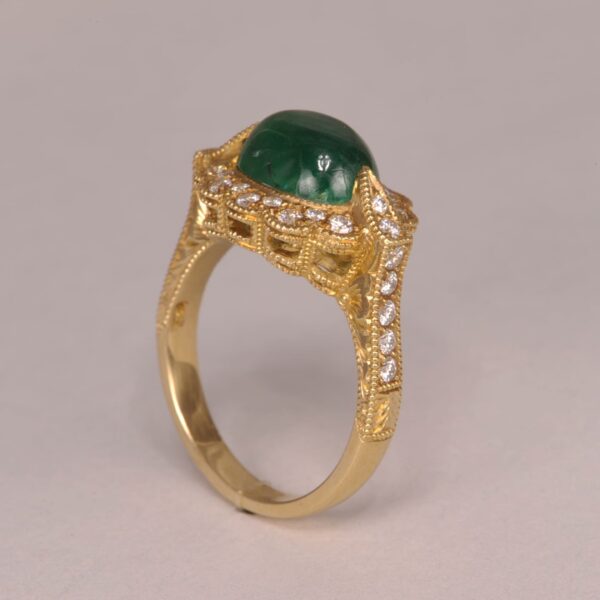 Cabochon Emerald and diamond ring, special ring