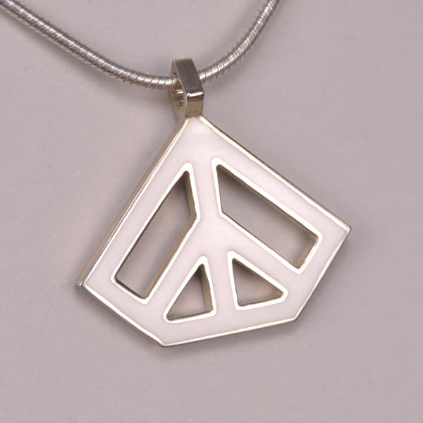 Enameled Sterling Silver Peace Sign Pendant, Cajuel geometric design