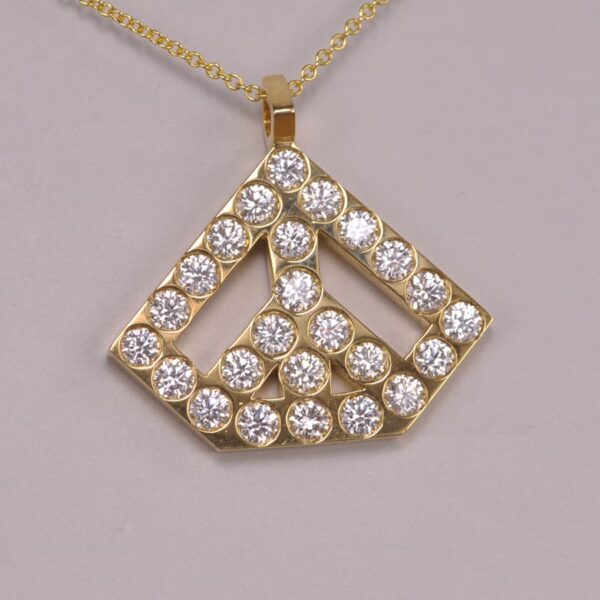 Diamond Peace Pendant, geometric design, 18k yellow gold