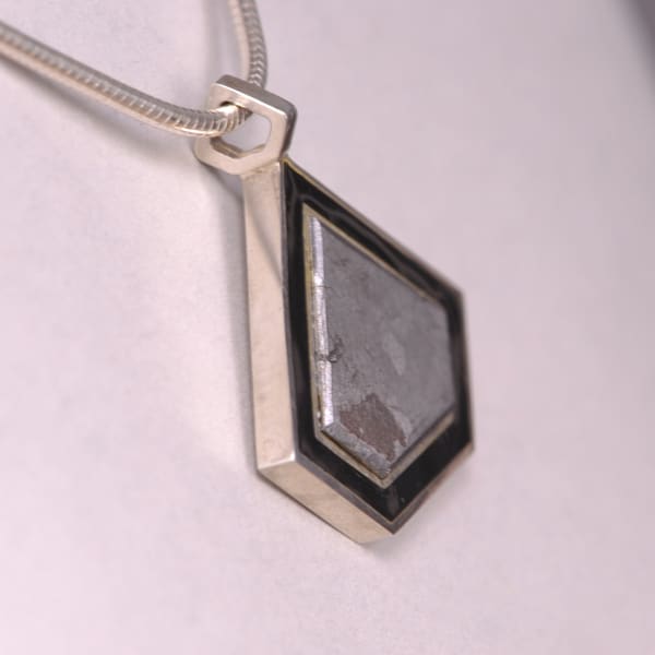 geometric meteorite silver pendant with chain