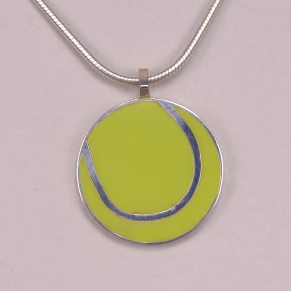 Yellow / Green Enamel Tennis Ball silver pendant with chain