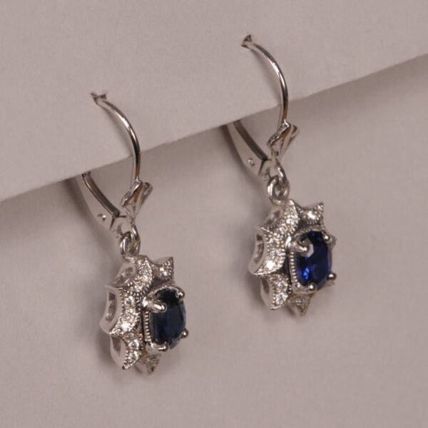 Blue sapphire and diamond earrings, dangle with movement