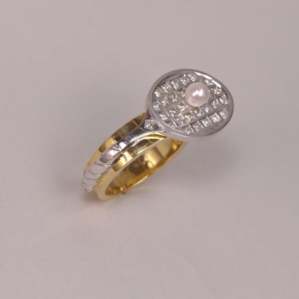 Gold, diamond and pearl Tennis Racket raquet ring