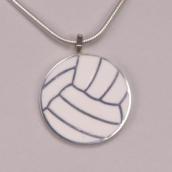 Silver Volleyball pendant with enamel and chain, new