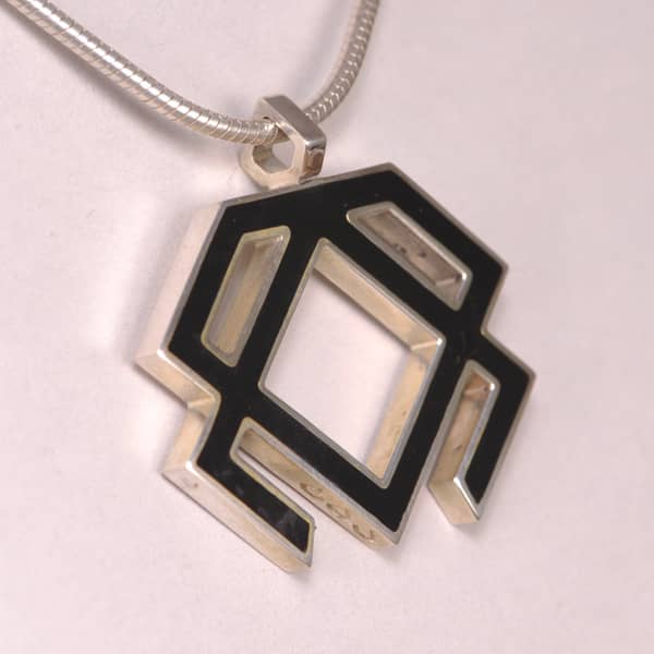 Sterling silver abstract enamel pendant with chain, cajuel geometric, new