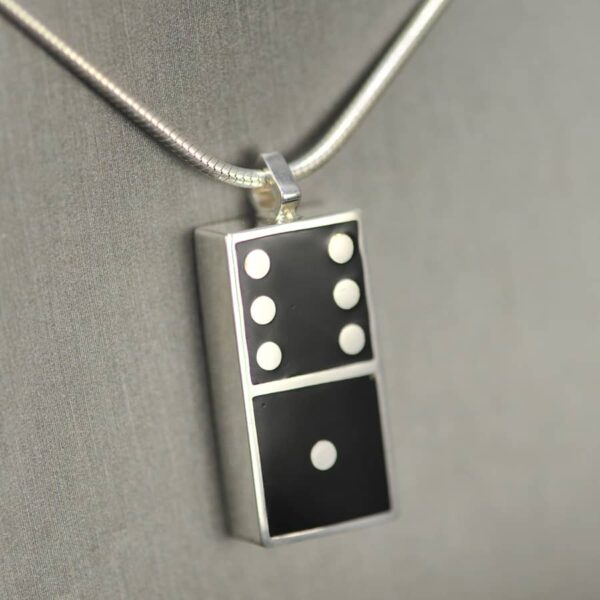 Domino pendant, solid silver and enamel 1 - 6, one - six