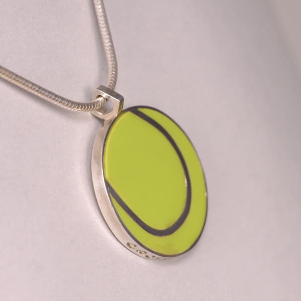 Yellow / Green Enamel Tennis Ball silver pendant with chain