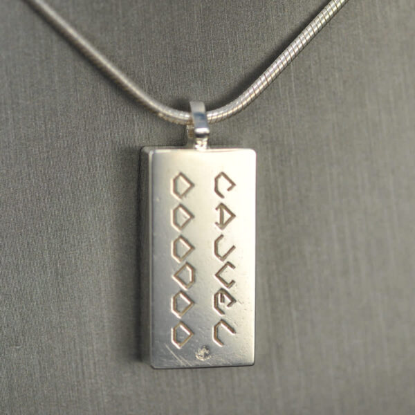 Domino pendant, solid silver and enamel 0 - 0, double blank, bone