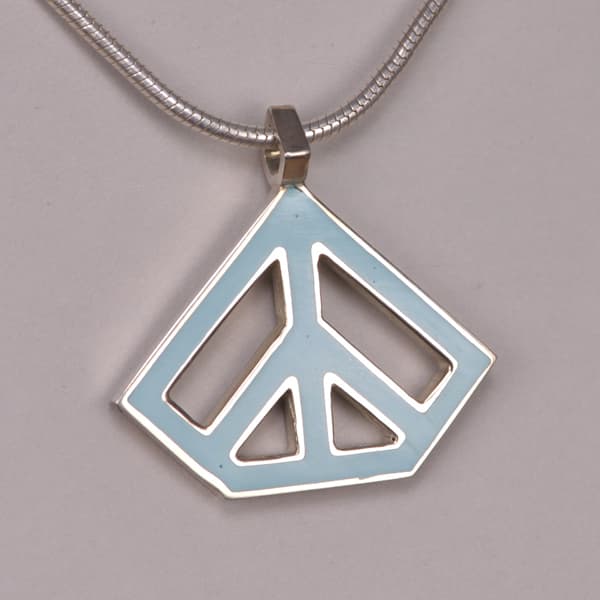 Enameled Sterling Silver Peace Sign Pendant, Cajuel geometric design