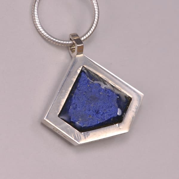 Blue Lapis modern geometric sterling silver pendant with chain