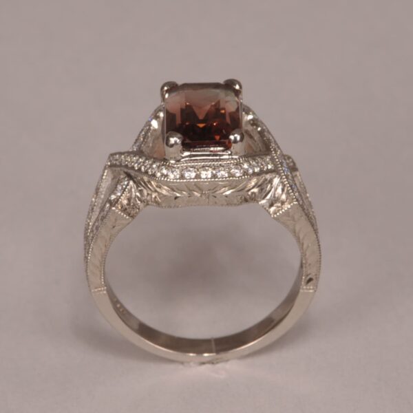 Peach tourmaline and diamond ring, rare and special color